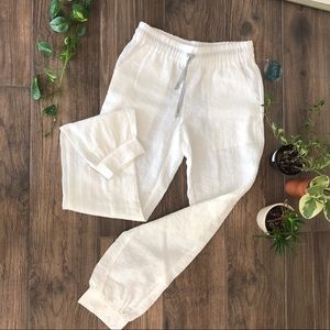 White linen beach pants